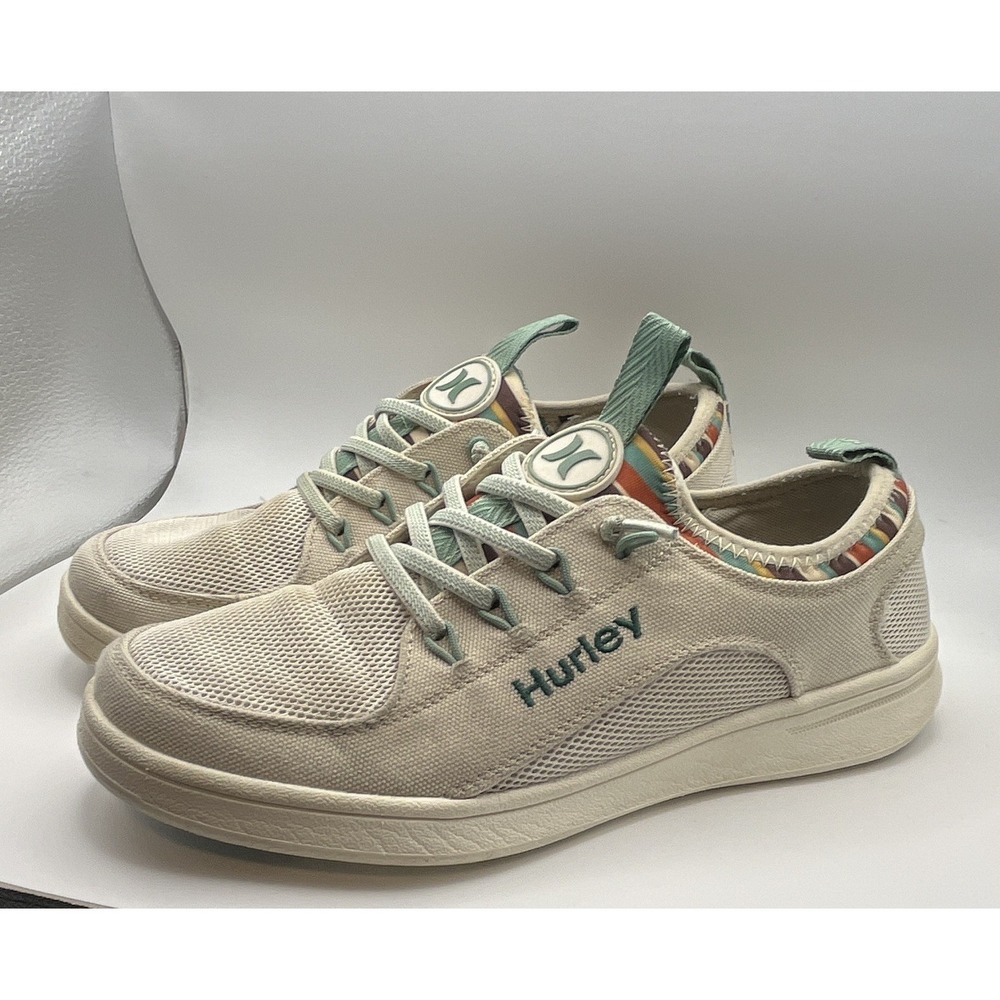 Hurley Women's Low Top Slip-on Sneakers Beige/Green Striped Lining Size 8